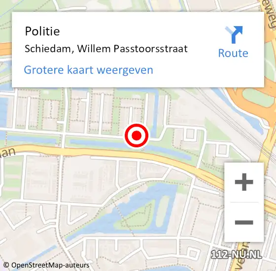Locatie op kaart van de 112 melding: Politie Schiedam, Willem Passtoorsstraat op 22 mei 2023 20:19