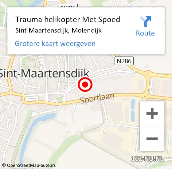 Locatie op kaart van de 112 melding: Trauma helikopter Met Spoed Naar Sint Maartensdijk, Molendijk op 22 mei 2023 20:26