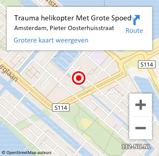 Locatie op kaart van de 112 melding: Trauma helikopter Met Grote Spoed Naar Amsterdam, Pieter Oosterhuisstraat op 22 mei 2023 23:14