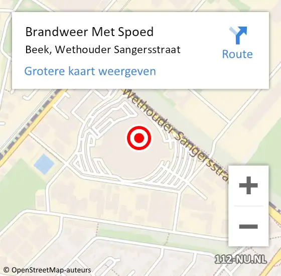 Locatie op kaart van de 112 melding: Brandweer Met Spoed Naar Beek, Wethouder Sangersstraat op 23 mei 2023 10:36