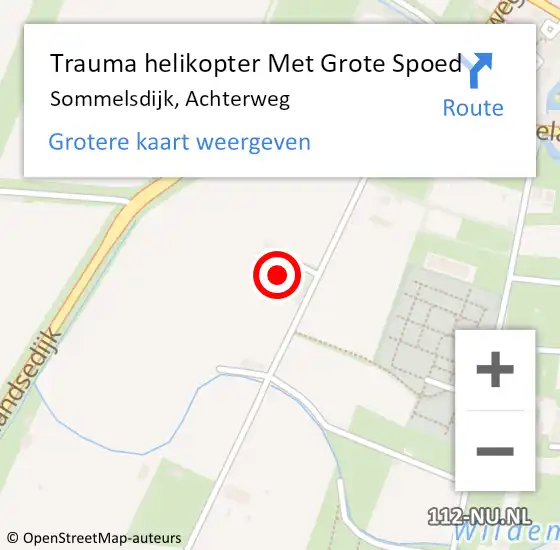 Locatie op kaart van de 112 melding: Trauma helikopter Met Grote Spoed Naar Sommelsdijk, Achterweg op 23 mei 2023 13:42