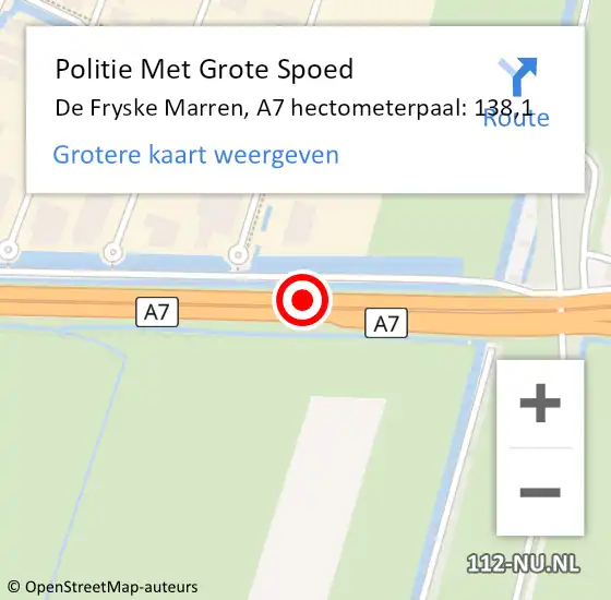 Locatie op kaart van de 112 melding: Politie Met Grote Spoed Naar De Fryske Marren, A7 hectometerpaal: 138,1 op 23 mei 2023 15:02