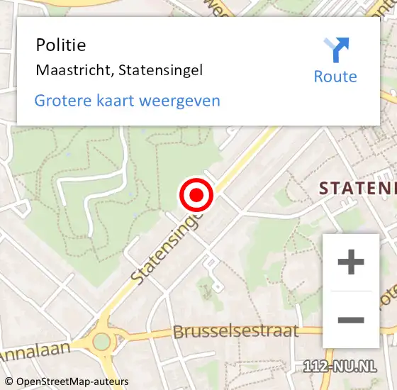 Locatie op kaart van de 112 melding: Politie Maastricht, Statensingel op 23 mei 2023 15:13