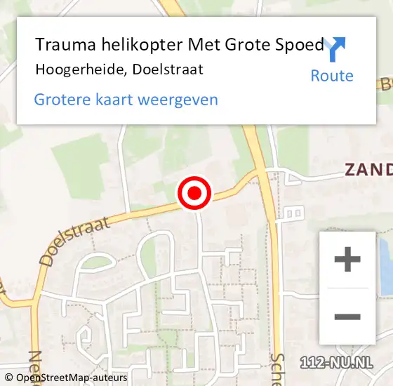 Locatie op kaart van de 112 melding: Trauma helikopter Met Grote Spoed Naar Hoogerheide, Doelstraat op 23 mei 2023 16:29