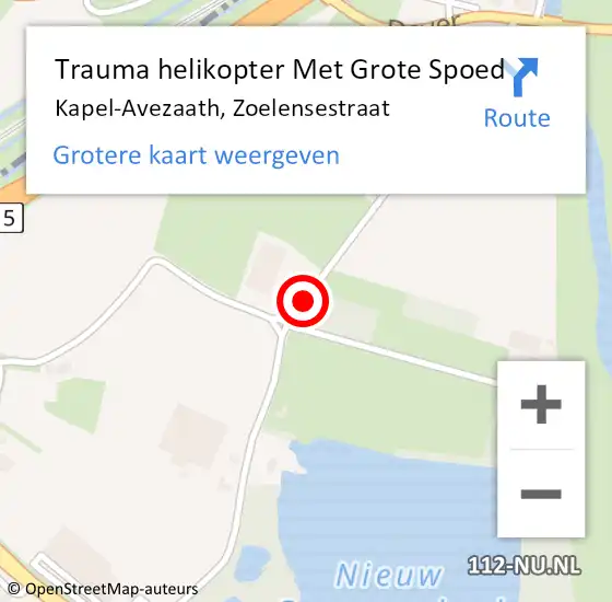 Locatie op kaart van de 112 melding: Trauma helikopter Met Grote Spoed Naar Kapel-Avezaath, Zoelensestraat op 23 mei 2023 20:22