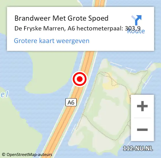 Locatie op kaart van de 112 melding: Brandweer Met Grote Spoed Naar De Fryske Marren, A6 hectometerpaal: 303,9 op 23 mei 2023 21:21
