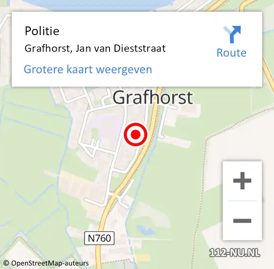 Locatie op kaart van de 112 melding: Politie Grafhorst, Jan van Dieststraat op 23 mei 2023 21:58