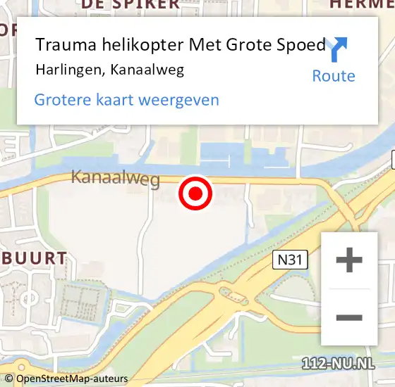 Locatie op kaart van de 112 melding: Trauma helikopter Met Grote Spoed Naar Harlingen, Kanaalweg op 24 mei 2023 08:22