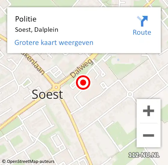 Locatie op kaart van de 112 melding: Politie Soest, Dalplein op 24 mei 2023 10:02