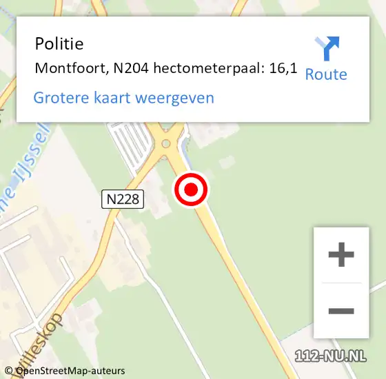 Locatie op kaart van de 112 melding: Politie Montfoort, N204 hectometerpaal: 16,1 op 24 mei 2023 12:28