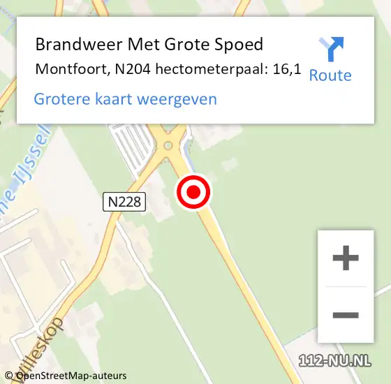 Locatie op kaart van de 112 melding: Brandweer Met Grote Spoed Naar Montfoort, N204 hectometerpaal: 16,1 op 24 mei 2023 12:28