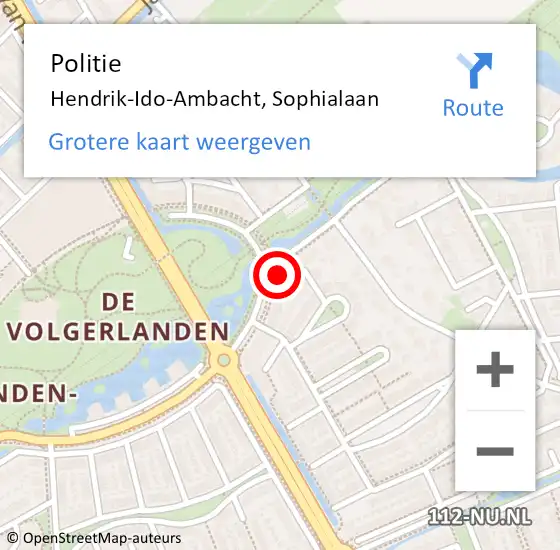 Locatie op kaart van de 112 melding: Politie Hendrik-Ido-Ambacht, Sophialaan op 24 mei 2023 13:26