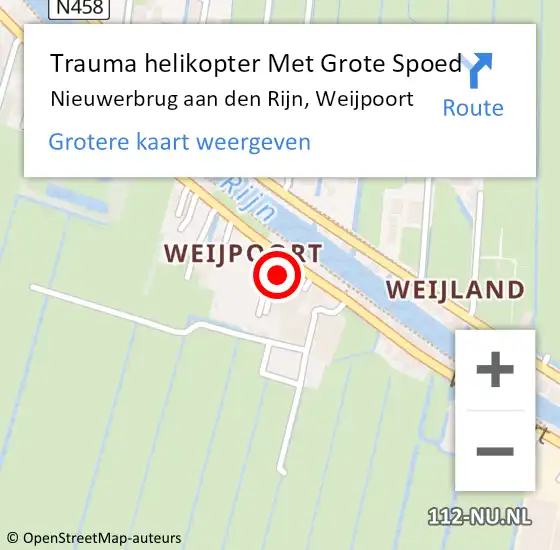 Locatie op kaart van de 112 melding: Trauma helikopter Met Grote Spoed Naar Nieuwerbrug aan den Rijn, Weijpoort op 24 mei 2023 14:34