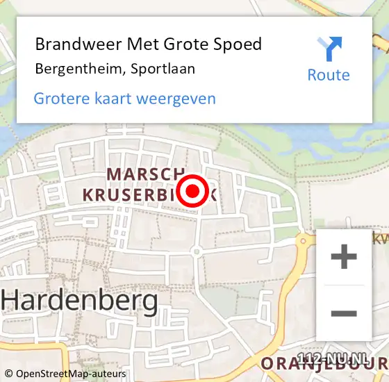 Locatie op kaart van de 112 melding: Brandweer Met Grote Spoed Naar Bergentheim, Sportlaan op 24 mei 2023 14:39