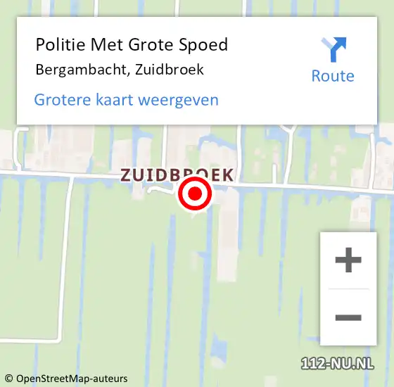 Locatie op kaart van de 112 melding: Politie Met Grote Spoed Naar Bergambacht, Zuidbroek op 24 mei 2023 17:05