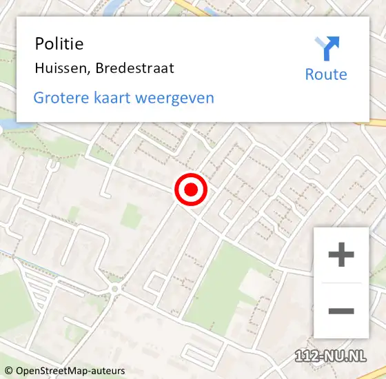 Locatie op kaart van de 112 melding: Politie Huissen, Bredestraat op 24 mei 2023 17:20