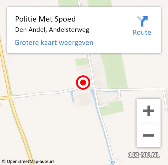 Locatie op kaart van de 112 melding: Politie Met Spoed Naar Den Andel, Andelsterweg op 24 mei 2023 17:29