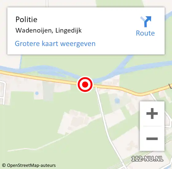 Locatie op kaart van de 112 melding: Politie Wadenoijen, Lingedijk op 24 mei 2023 17:35