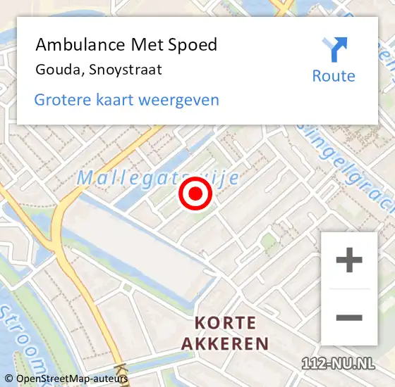 Locatie op kaart van de 112 melding: Ambulance Met Spoed Naar Gouda, Snoystraat op 24 mei 2023 17:56