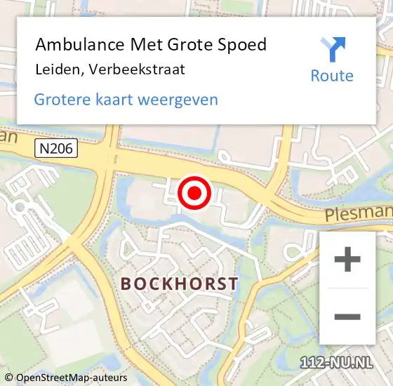 Locatie op kaart van de 112 melding: Ambulance Met Grote Spoed Naar Leiden, Verbeekstraat op 24 mei 2023 18:10