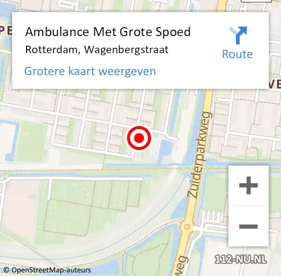 Locatie op kaart van de 112 melding: Ambulance Met Grote Spoed Naar Rotterdam, Wagenbergstraat op 24 mei 2023 20:07