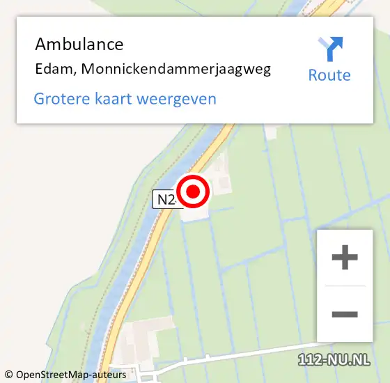 Locatie op kaart van de 112 melding: Ambulance Edam, Monnickendammerjaagweg op 24 mei 2023 23:27