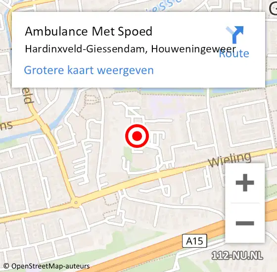 Locatie op kaart van de 112 melding: Ambulance Met Spoed Naar Hardinxveld-Giessendam, Houweningeweer op 25 mei 2023 04:49