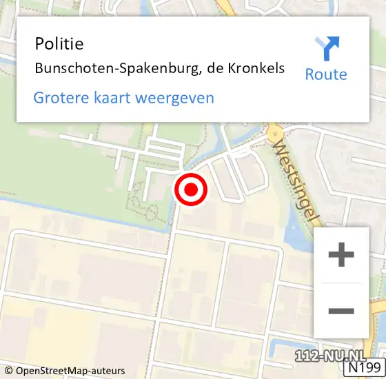 Locatie op kaart van de 112 melding: Politie Bunschoten-Spakenburg, de Kronkels op 25 mei 2023 07:53