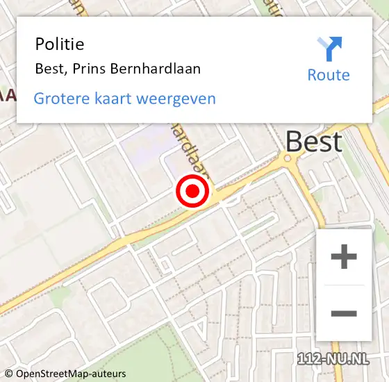 Locatie op kaart van de 112 melding: Politie Best, Prins Bernhardlaan op 25 mei 2023 08:56