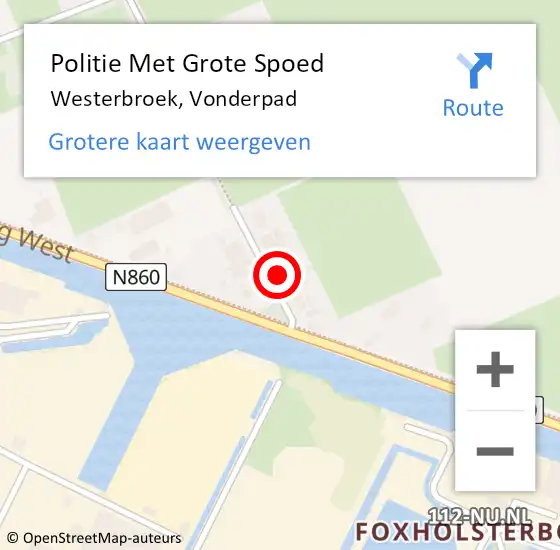 Locatie op kaart van de 112 melding: Politie Met Grote Spoed Naar Westerbroek, Vonderpad op 25 mei 2023 09:30