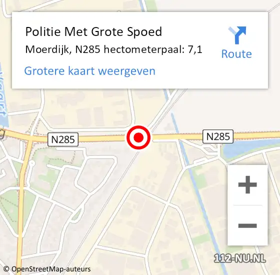 Locatie op kaart van de 112 melding: Politie Met Grote Spoed Naar Moerdijk, N285 hectometerpaal: 7,1 op 25 mei 2023 10:04