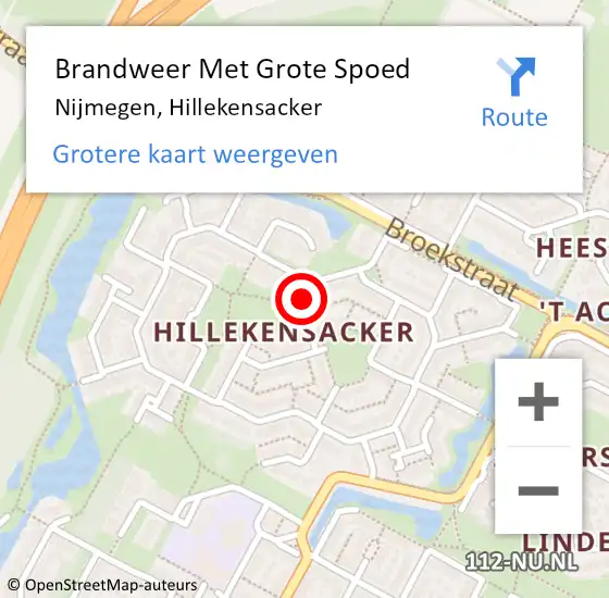 Locatie op kaart van de 112 melding: Brandweer Met Grote Spoed Naar Nijmegen, Hillekensacker op 25 mei 2023 11:36