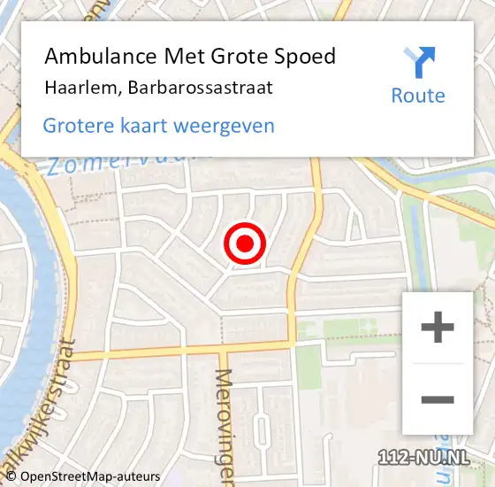 Locatie op kaart van de 112 melding: Ambulance Met Grote Spoed Naar Haarlem, Barbarossastraat op 25 mei 2023 12:35