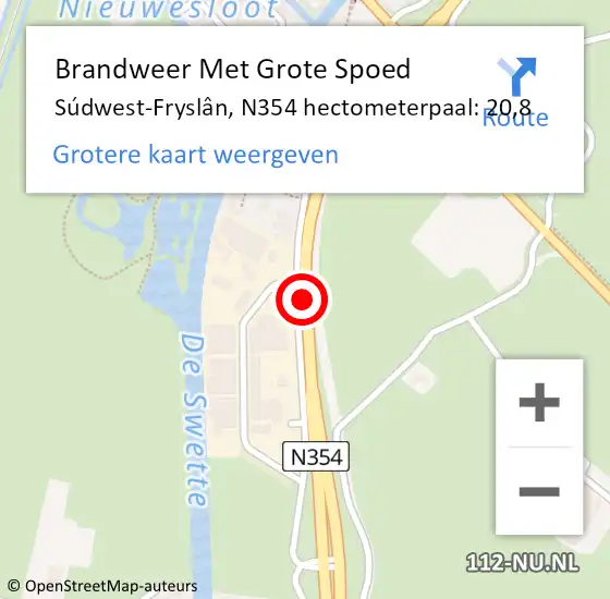 Locatie op kaart van de 112 melding: Brandweer Met Grote Spoed Naar Súdwest-Fryslân, N354 hectometerpaal: 20,8 op 25 mei 2023 13:06