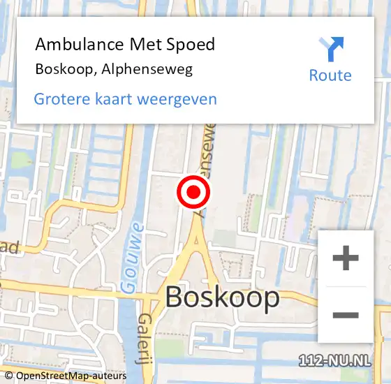 Locatie op kaart van de 112 melding: Ambulance Met Spoed Naar Boskoop, Alphenseweg op 25 mei 2023 14:04