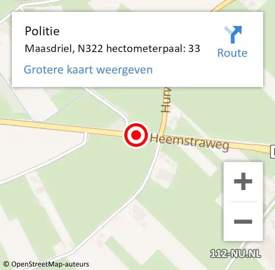 Locatie op kaart van de 112 melding: Politie Maasdriel, N322 hectometerpaal: 33 op 25 mei 2023 15:19