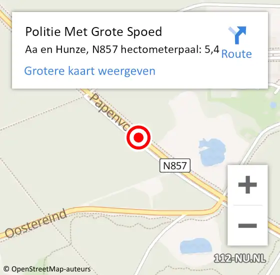Locatie op kaart van de 112 melding: Politie Met Grote Spoed Naar Aa en Hunze, N857 hectometerpaal: 5,4 op 25 mei 2023 16:35