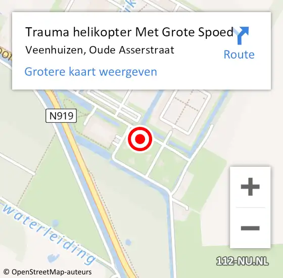 Locatie op kaart van de 112 melding: Trauma helikopter Met Grote Spoed Naar Veenhuizen, Oude Asserstraat op 25 mei 2023 17:54