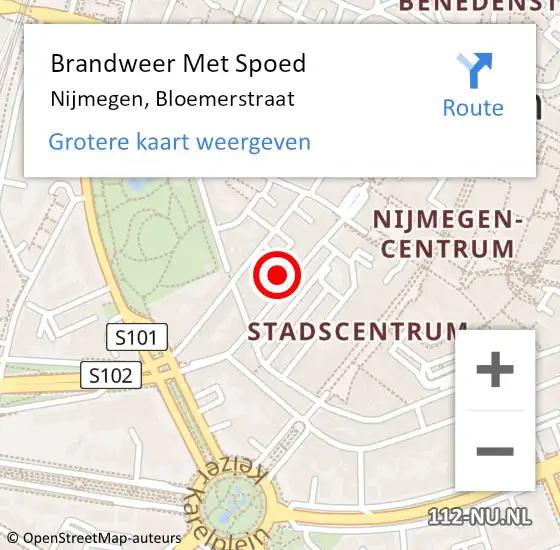 Locatie op kaart van de 112 melding: Brandweer Met Spoed Naar Nijmegen, Bloemerstraat op 26 mei 2023 00:21