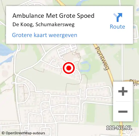 Locatie op kaart van de 112 melding: Ambulance Met Grote Spoed Naar De Koog, Schumakersweg op 26 mei 2023 01:51