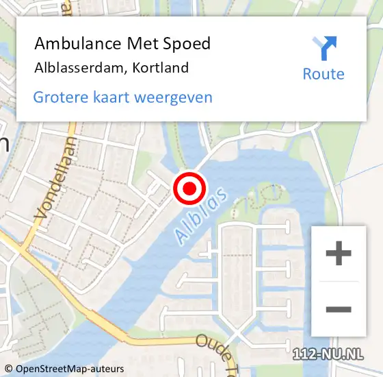 Locatie op kaart van de 112 melding: Ambulance Met Spoed Naar Alblasserdam, Kortland op 26 mei 2023 02:51
