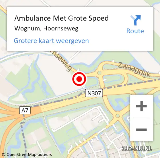 Locatie op kaart van de 112 melding: Ambulance Met Grote Spoed Naar Wognum, Hoornseweg op 26 mei 2023 03:07