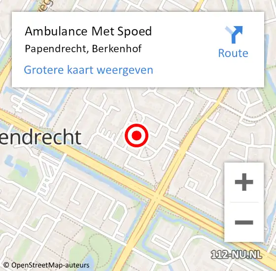 Locatie op kaart van de 112 melding: Ambulance Met Spoed Naar Papendrecht, Berkenhof op 26 mei 2023 03:42