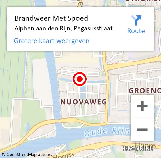 Locatie op kaart van de 112 melding: Brandweer Met Spoed Naar Alphen aan den Rijn, Pegasusstraat op 26 mei 2023 10:47