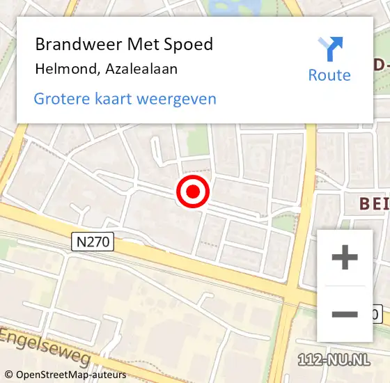 Locatie op kaart van de 112 melding: Brandweer Met Spoed Naar Helmond, Azalealaan op 26 mei 2023 11:01