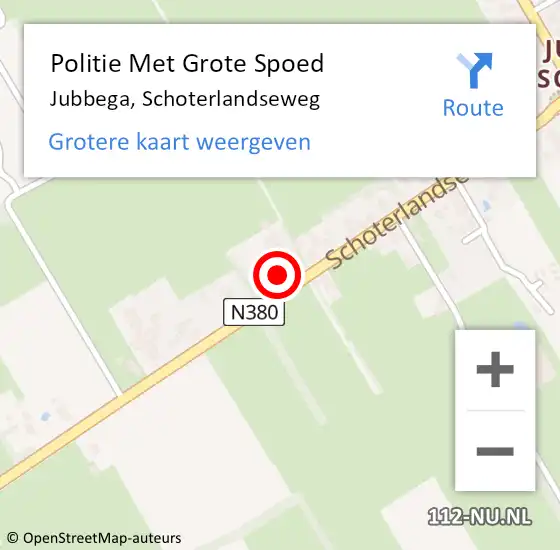 Locatie op kaart van de 112 melding: Politie Met Grote Spoed Naar Jubbega, Schoterlandseweg op 26 mei 2023 11:59