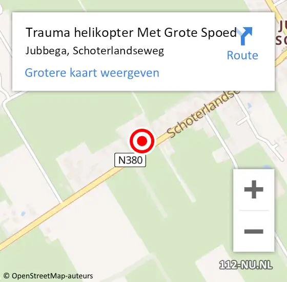Locatie op kaart van de 112 melding: Trauma helikopter Met Grote Spoed Naar Jubbega, Schoterlandseweg op 26 mei 2023 12:01
