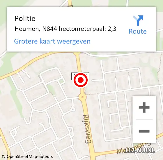 Locatie op kaart van de 112 melding: Politie Heumen, N844 hectometerpaal: 2,3 op 26 mei 2023 12:25