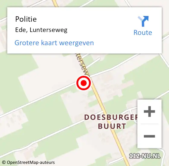 Locatie op kaart van de 112 melding: Politie Ede, Lunterseweg op 26 mei 2023 12:46