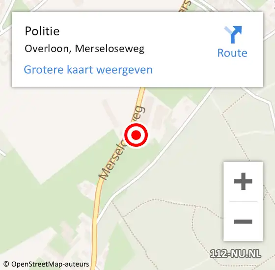 Locatie op kaart van de 112 melding: Politie Overloon, Merseloseweg op 26 mei 2023 13:01